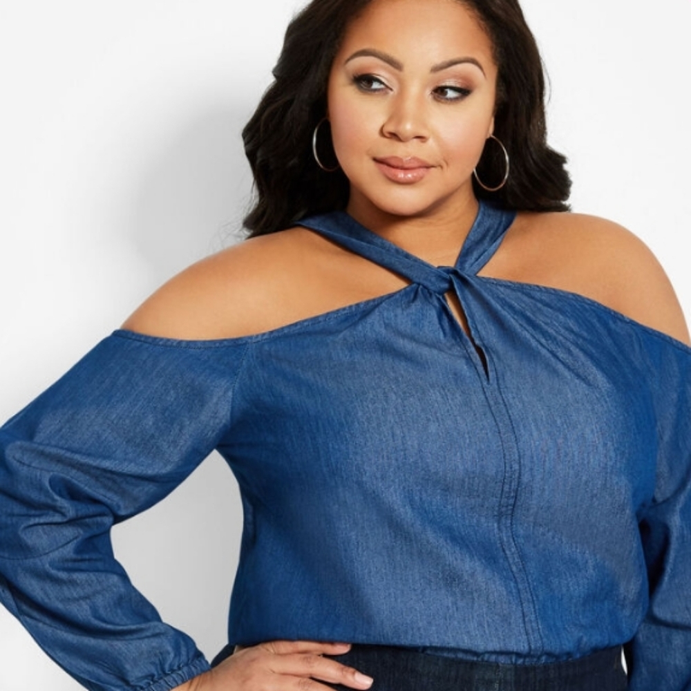 Cold Shoulder Denim Top